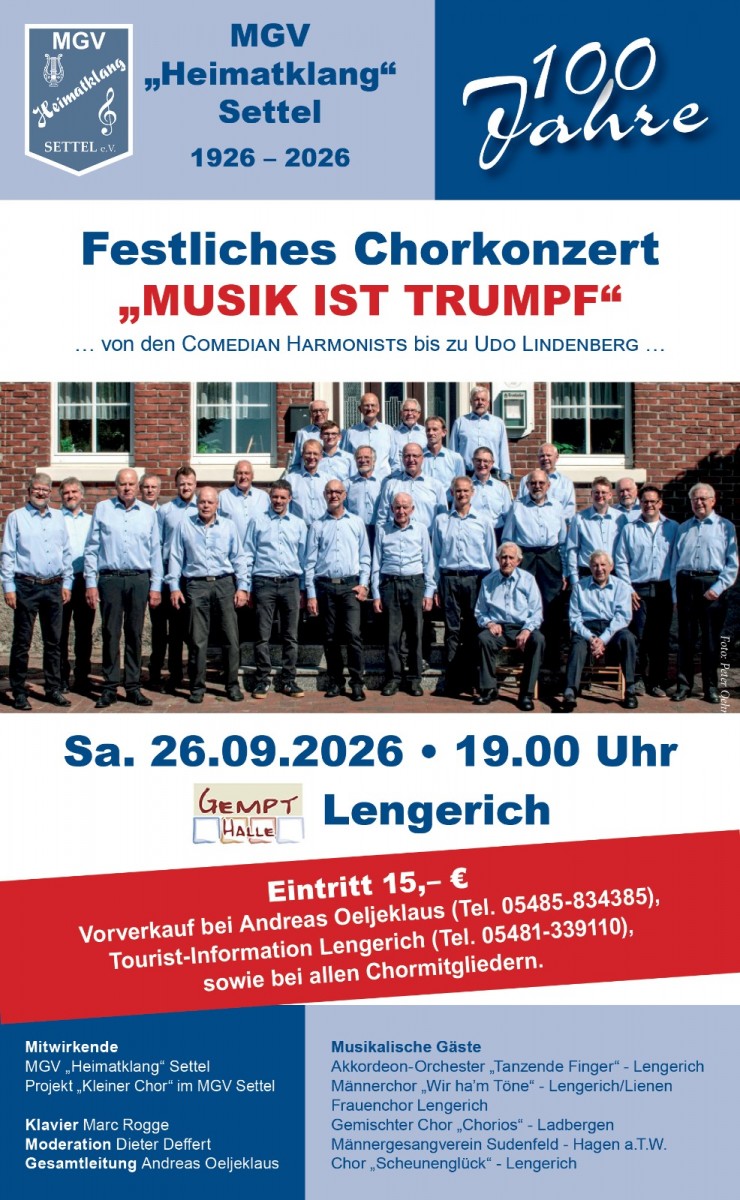 100 Jahre MGV Heimatklang Settel: Festliches Chorkonzert "Musik ist Trumpf"